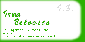 irma belovits business card